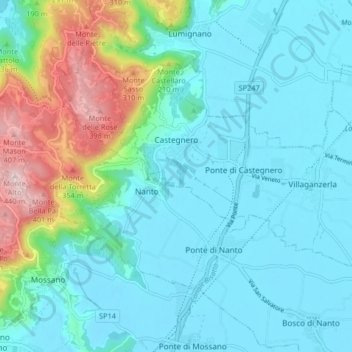 Castegnero topographic map, elevation, terrain