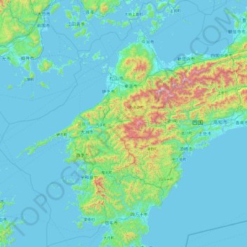 Ehime Prefecture topographic map, elevation, terrain