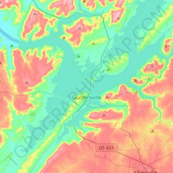 Guntersville topographic map, elevation, terrain