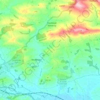 Shobrooke topographic map, elevation, terrain