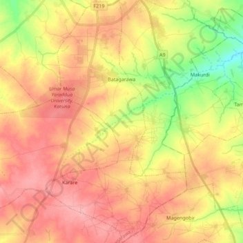 Batagarawa topographic map, elevation, terrain