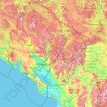 Montenegro topographic map, elevation, terrain