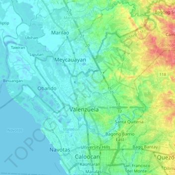 Caloocan Topographic Map, Elevation, Terrain