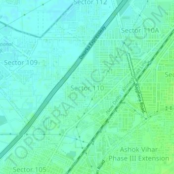 Sector 110 topographic map, elevation, terrain