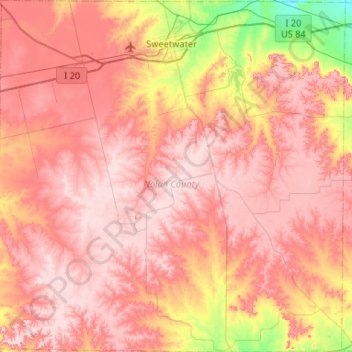 Nolan County topographic map, elevation, terrain