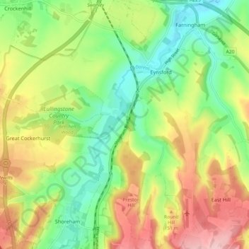 Eynsford topographic map, elevation, terrain