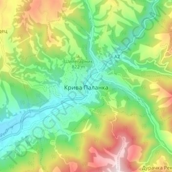 Kriva Palanka topographic map, elevation, terrain