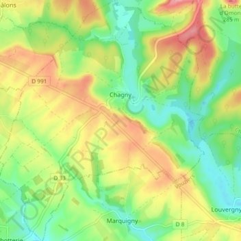 Chagny topographic map, elevation, terrain