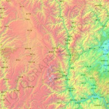 康定市 topographic map, elevation, terrain
