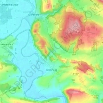 Fownhope topographic map, elevation, terrain