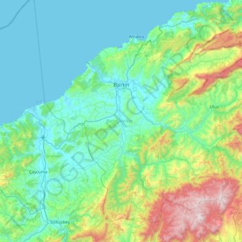 Bartın topographic map, elevation, terrain