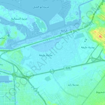 Khalifa City topographic map, elevation, terrain