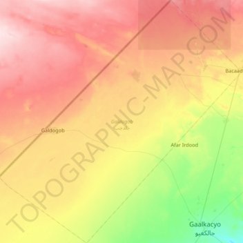 Galdogob District topographic map, elevation, terrain