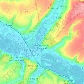 Neuville-sous-Montreuil topographic map, elevation, terrain