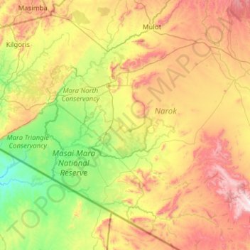 Narok West topographic map, elevation, terrain