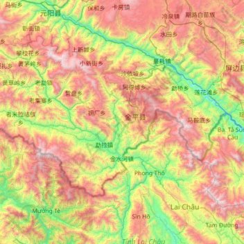 Jinping Miao, Yao and Dai Autonomous County topographic map, elevation, terrain