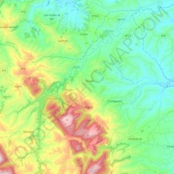 Cingoli topographic map, elevation, terrain