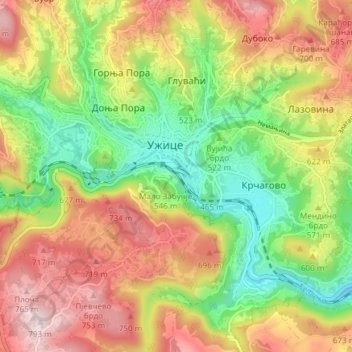 Uzice topographic map, elevation, terrain