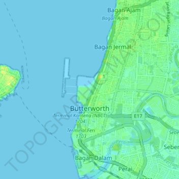 Butterworth topographic map, elevation, terrain