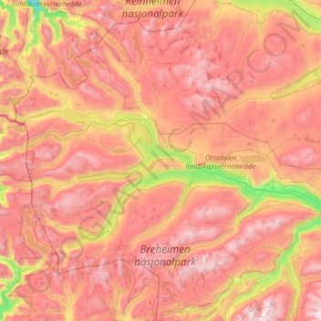 Skjåk topographic map, elevation, terrain