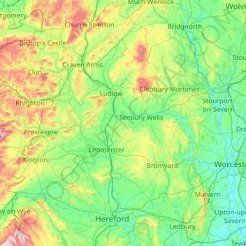 River Teme topographic map, elevation, terrain