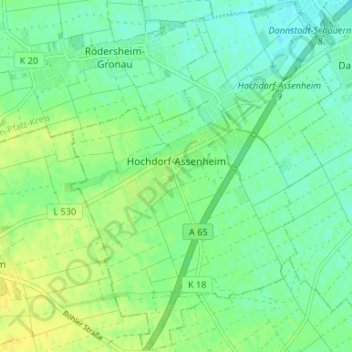 Hochdorf-Assenheim topographic map, elevation, terrain