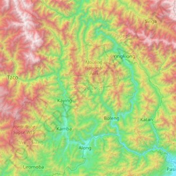 Siang district topographic map, elevation, terrain