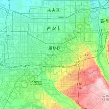 Yanta District topographic map, elevation, terrain