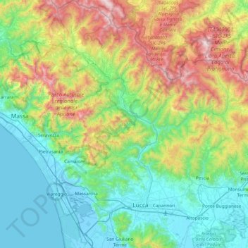 Lucca topographic map, elevation, terrain