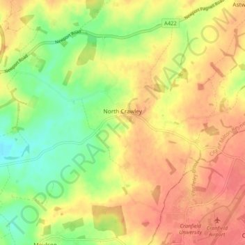 North Crawley topographic map, elevation, terrain