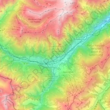 Oulx topographic map, elevation, terrain