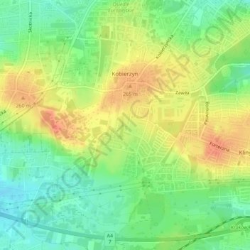 Kobierzyn topographic map, elevation, terrain