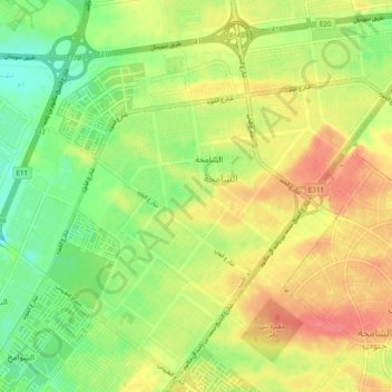 Al Shamkhah topographic map, elevation, terrain