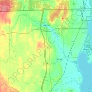 Town of Champlain topographic map, elevation, terrain