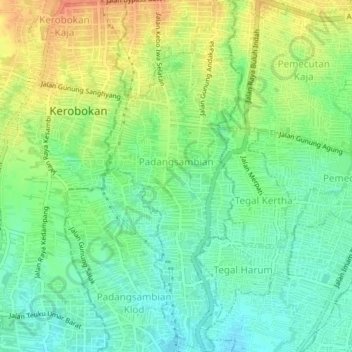 Padangsambian topographic map, elevation, terrain