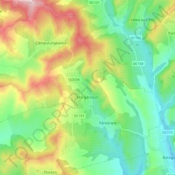 Mărgăritești topographic map, elevation, terrain