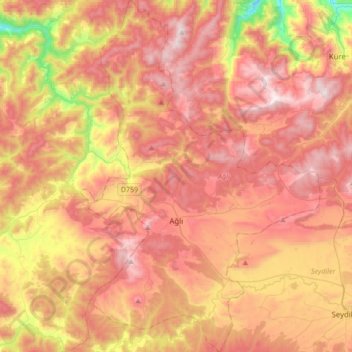 Ağlı topographic map, elevation, terrain