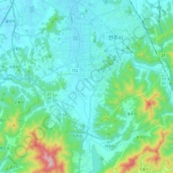 Wansan-gu topographic map, elevation, terrain