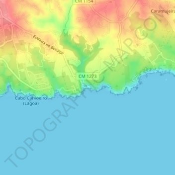 Praia de Benagil topographic map, elevation, terrain