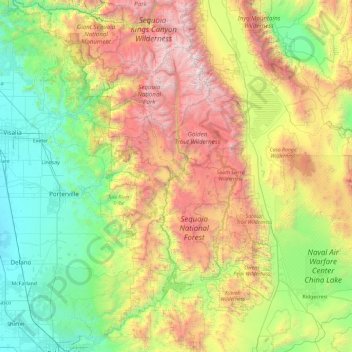Sequoia National Forest topographic map, elevation, terrain