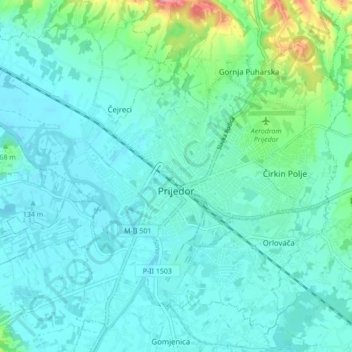 Prijedor topographic map, elevation, terrain