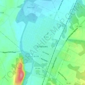 Grottoes topographic map, elevation, terrain