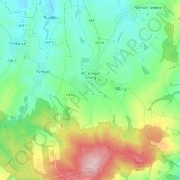 Morkovice-Slížany topographic map, elevation, terrain