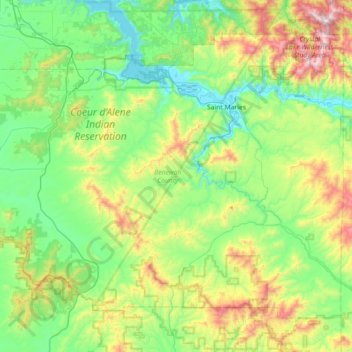 Benewah County topographic map, elevation, terrain