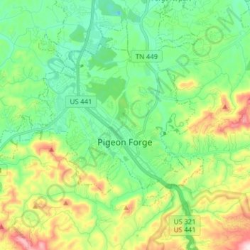 Pigeon Forge topographic map, elevation, terrain