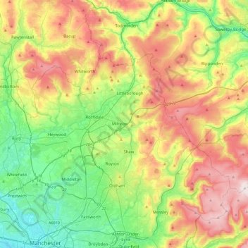 Rochdale Canal topographic map, elevation, terrain