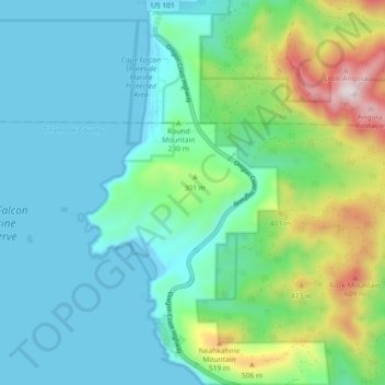 Oswald West State Park topographic map, elevation, terrain