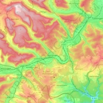 Immendingen topographic map, elevation, terrain