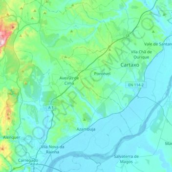 Azambuja topographic map, elevation, terrain