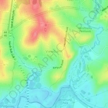 Viewbank topographic map, elevation, terrain